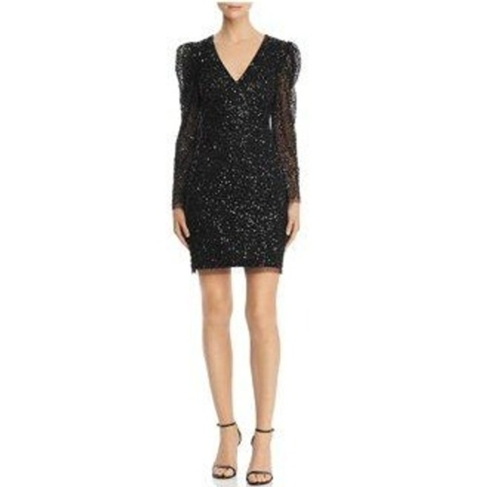 NWT Adrianna Papell Black Fully Beaded Sequin Evening Cocktail Dress 16